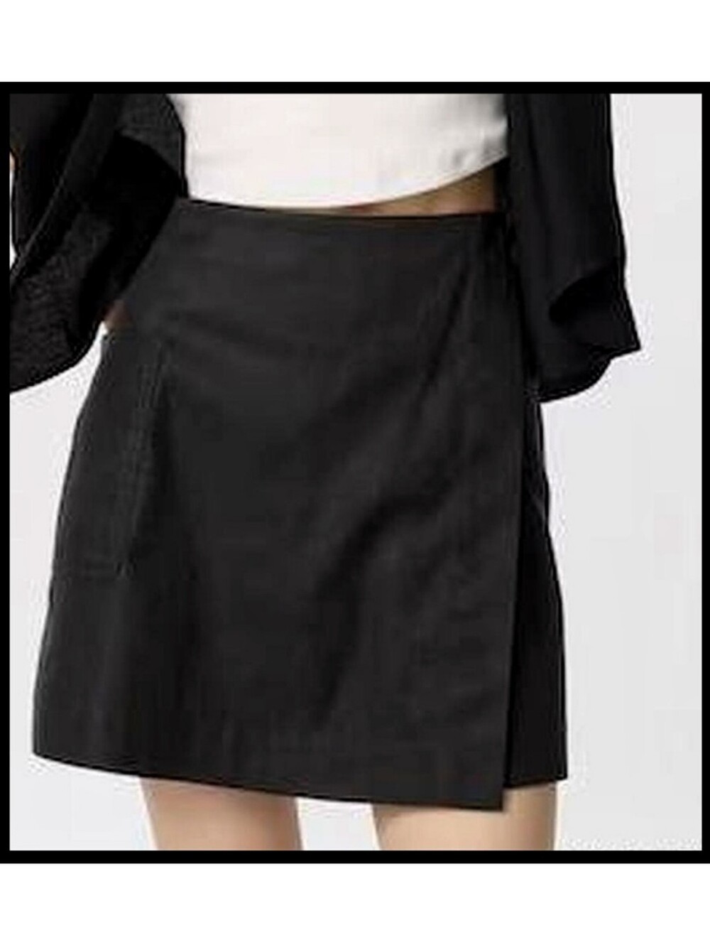 NWT Uniqlo Linen Blend Skort Flap Front Elastic Waist Side Zip Black Medium NEW